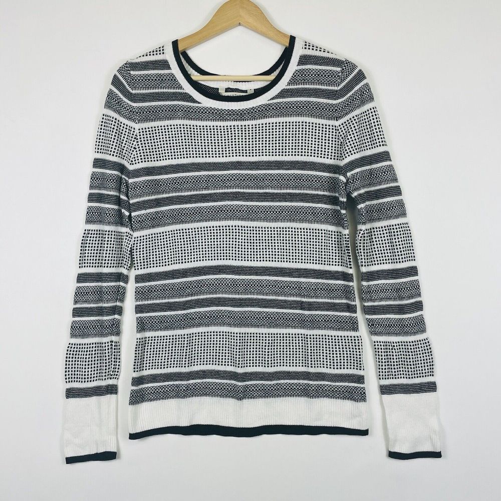 41 Hawthorn Black‎ White Stripe Pattern Crewneck Pullover Sweater Womens Medium